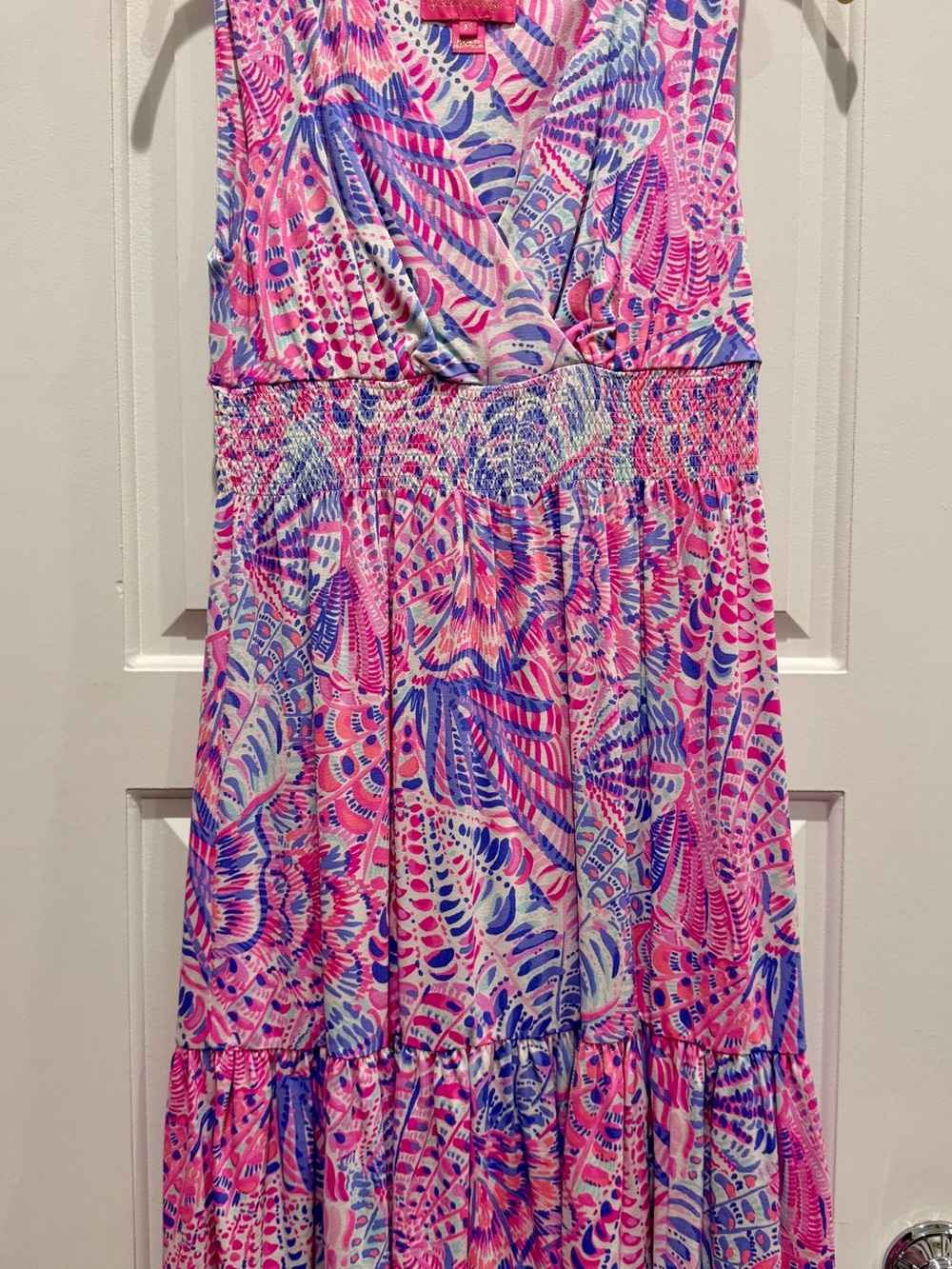 Lilly Pulitzer Pink, Blue & White Leaf-Print Maxi Dress